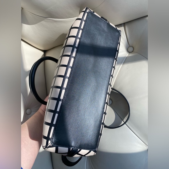 Kate Spade Rachelle Windowpane Satchel | Black White Saffiano Leather Crossbody - Picture 6 of 11